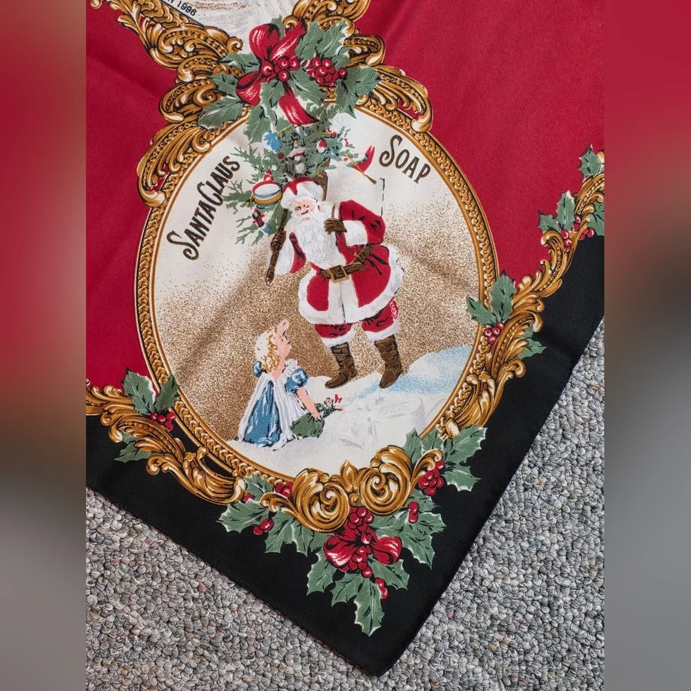Smithsonian Institution Silk Santa Claus Christmas Scarf 1996 RARE